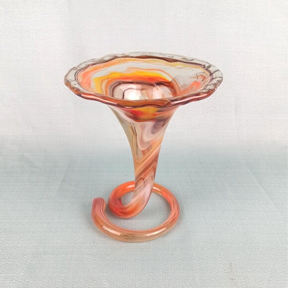 Multicolor MCM Swirl Vase Murano Style Art Glass Orange White Pink Red Glass Art - Picture 1 of 10